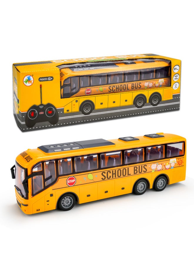 Large Electric Remote Control Car Bus Wireless Light Simulation Car Children Boy Toys Wholesale-Color:Remote Control Bus 【yellow】】-Proportion:1 Set Of Rechargeable Batteries + Charging Stand - Image 1