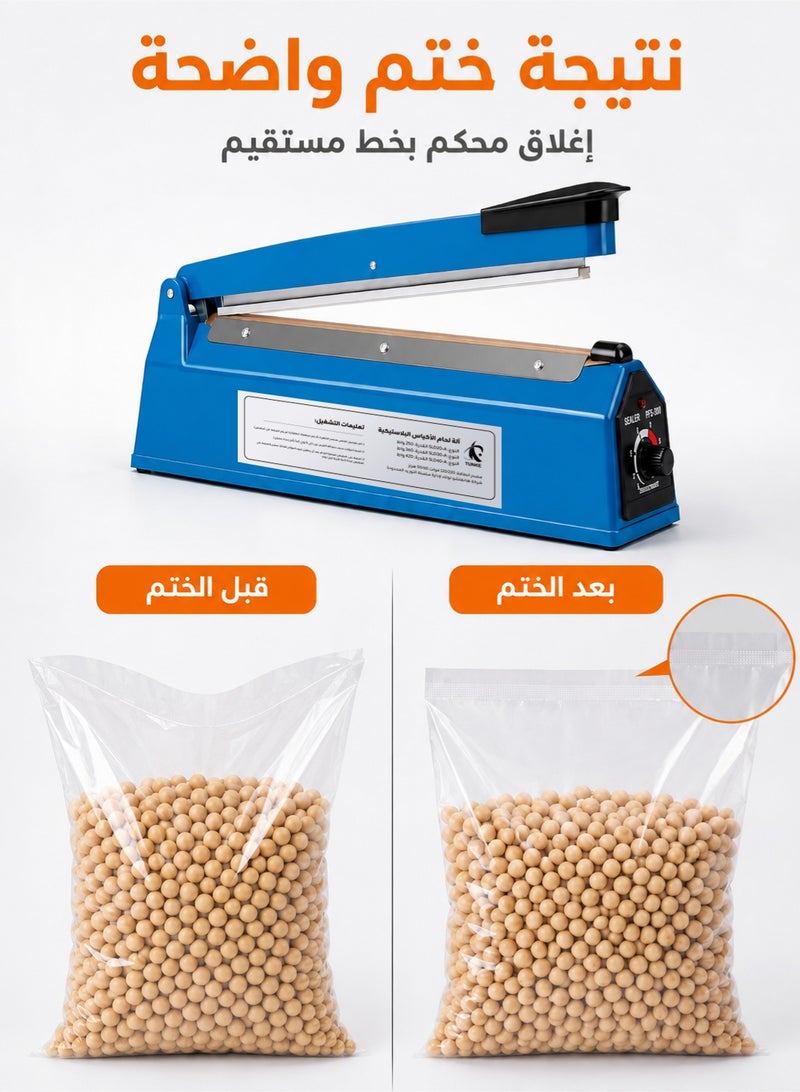 TUNKE Electric Impulse Bag Sealer, 20cm 300W Manual Heat Sealing Machine with 8-Level Adjustable Control, UK 3-Pin Plug, for Heat-Sealable PE/PP, Snack & Foil Pouches - Image 5