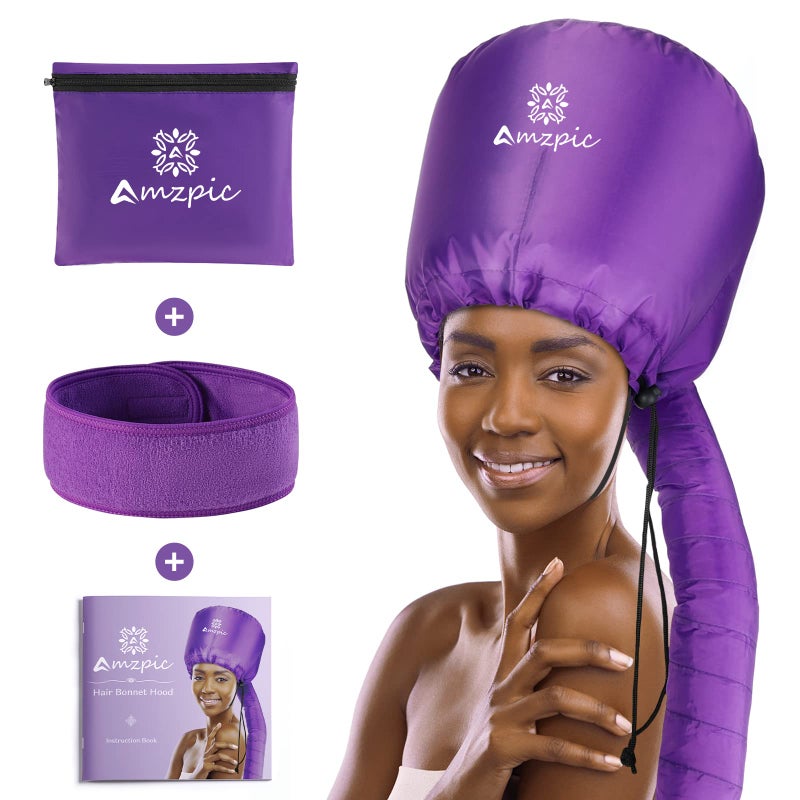 Amzpic Bonnet Hood Hair Dryer Attachment - Soft, Adjustable Extra Large Bonnet Hair Dryer for Speeds Up Drying Time at Home, Easy to Use for Styling, Curling and Deep Conditioning (Purple) - Image 1
