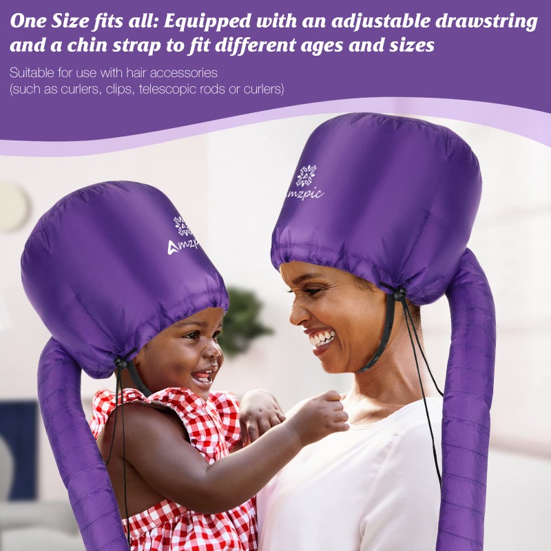 Amzpic Bonnet Hood Hair Dryer Attachment - Soft, Adjustable Extra Large Bonnet Hair Dryer for Speeds Up Drying Time at Home, Easy to Use for Styling, Curling and Deep Conditioning (Purple) - Image 5