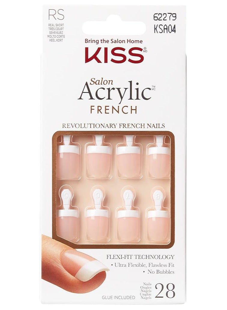 KISS Salon Acrylic French 28 Nails KSA04C Size RS - Image 1