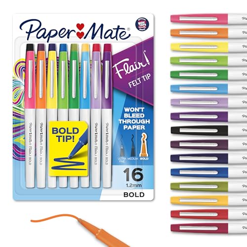 Paper Mate Flair Pens Felt Tip Pens Bold Tip (1.2 mm) Assorted Colors 16 Count - Image 1
