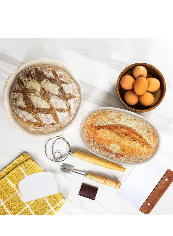 Furtey 14-piece Set Bread Baking Kit Baking Tools, Sourdough Starter Kit Bread Proofing Basket Set,Bread Proofing Basket Set, Oval Basket With Cloth Cover/Round Basket With Cloth Cover, Natural Rattan Oval + Round Bread Fermentation Basket - Image 3