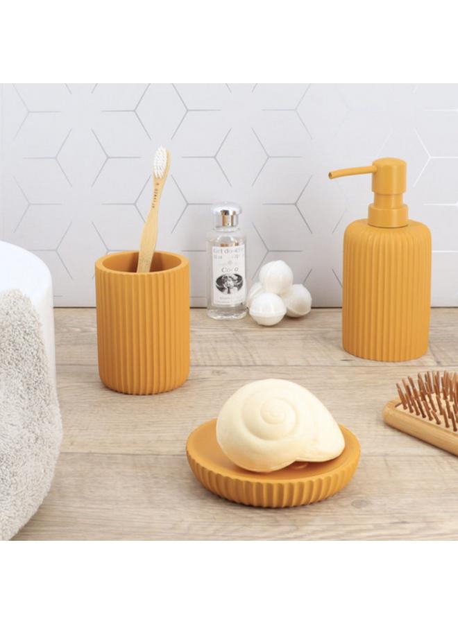 Tendance Round Shaped Striated Polyresin Bathroom Tumbler Mustard Yellow 61103199  - Image 4