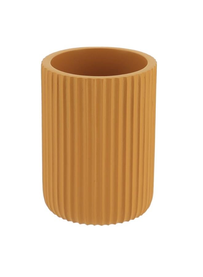 Tendance Round Shaped Striated Polyresin Bathroom Tumbler Mustard Yellow 61103199  - Image 1