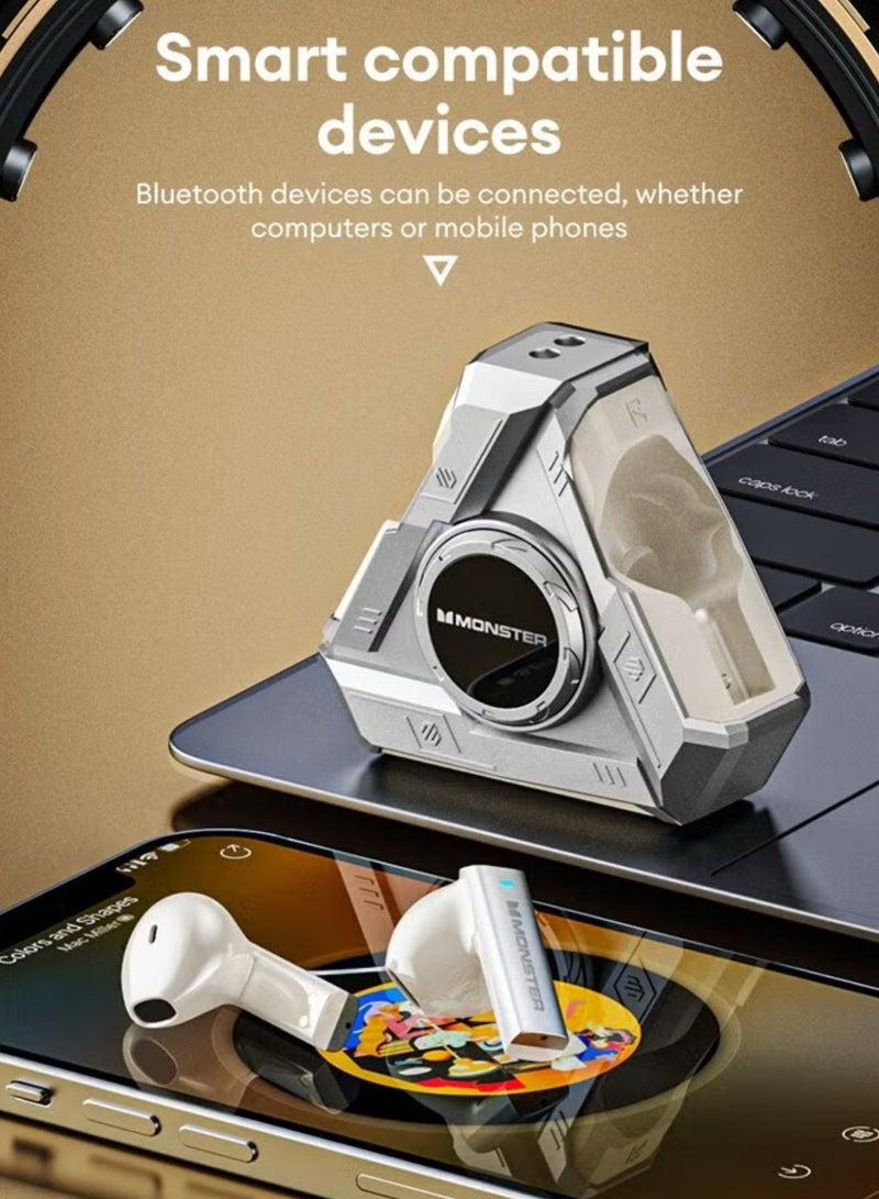 Monster Monster XKT22 Wireless Bluetooth Earbuds Gaming Headphones Deep Bass Low Latency Game Headset with Built-in Microphone Noise Canceling Silver - Image 4