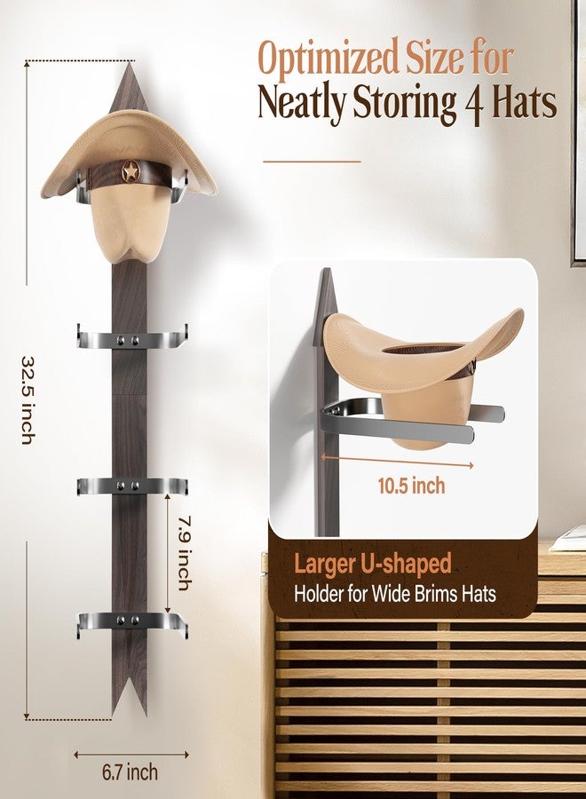 Orapoke Cowboy Hat Rack for Wall, Cowboy Hat Holder Wall Mount Holds up to 4 Hats, Wooden Western Rustic Metal Cowboy Hat Hanger with Arrow Sign Board, Hat Organizer for Cowboy Hat, Fedora,Sun Hats (1 Pack) - Image 4