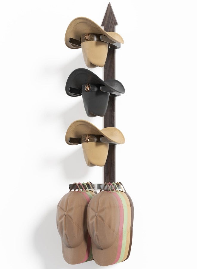 Orapoke Cowboy Hat Rack for Wall, Cowboy Hat Holder Wall Mount Holds up to 4 Hats, Wooden Western Rustic Metal Cowboy Hat Hanger with Arrow Sign Board, Hat Organizer for Cowboy Hat, Fedora,Sun Hats (1 Pack) - Image 1