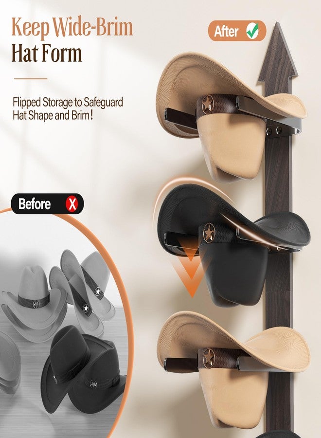 Orapoke Cowboy Hat Rack for Wall, Cowboy Hat Holder Wall Mount Holds up to 4 Hats, Wooden Western Rustic Metal Cowboy Hat Hanger with Arrow Sign Board, Hat Organizer for Cowboy Hat, Fedora,Sun Hats (1 Pack) - Image 3