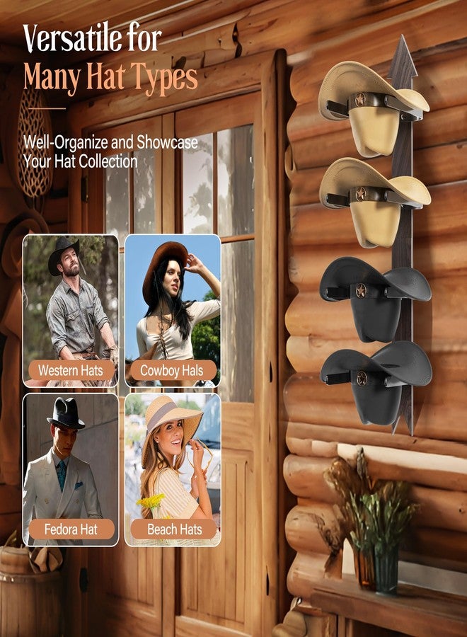 Orapoke Cowboy Hat Rack for Wall, Cowboy Hat Holder Wall Mount Holds up to 4 Hats, Wooden Western Rustic Metal Cowboy Hat Hanger with Arrow Sign Board, Hat Organizer for Cowboy Hat, Fedora,Sun Hats (1 Pack) - Image 5