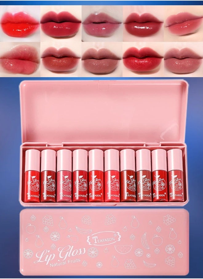 TEAYASON - 10Pcs Lip Gloss Set Natural Fruits Flavored Lip Gloss Moisturizing Hydrating Lip Glow Oil Lip Gloss Kit High Shine Lip Plumping Glass Finish Matte Liquid Lipstick for Women - Image 1