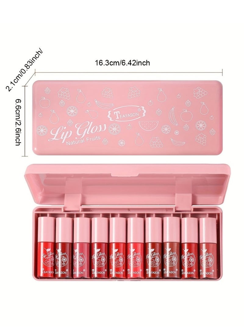 TEAYASON - 10Pcs Lip Gloss Set Natural Fruits Flavored Lip Gloss Moisturizing Hydrating Lip Glow Oil Lip Gloss Kit High Shine Lip Plumping Glass Finish Matte Liquid Lipstick for Women - Image 1