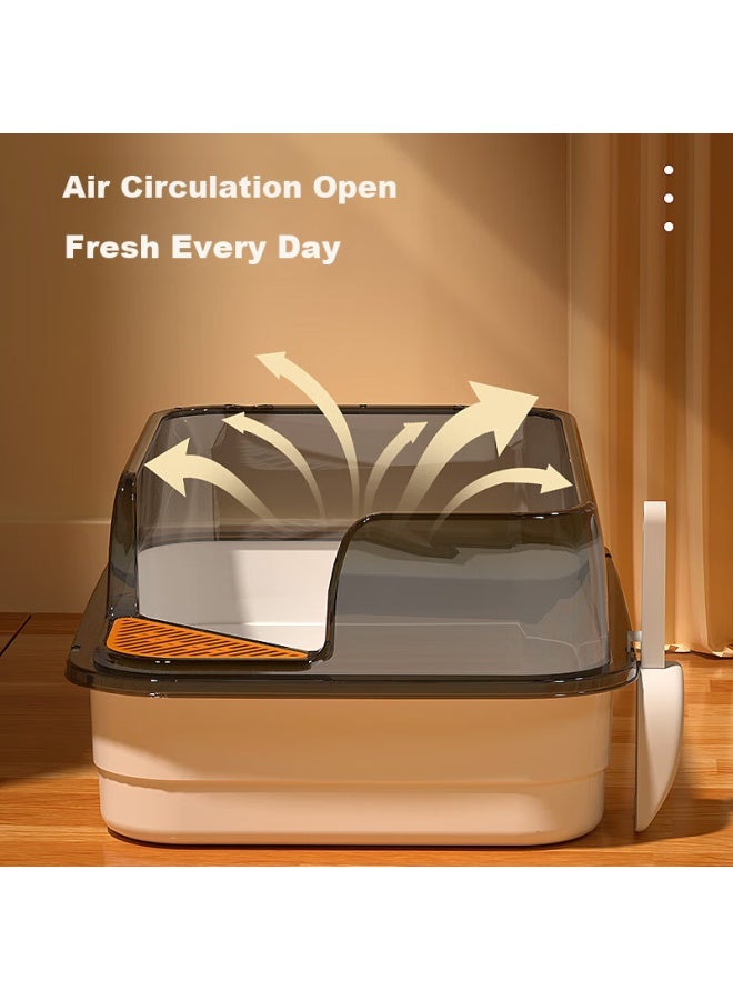 HelloJoy ojoy Large Cat Litter Box, 60cm Semi-enclosed Cat Toilet, Splash-proof Cat Litter Tray With Scoop - Image 4