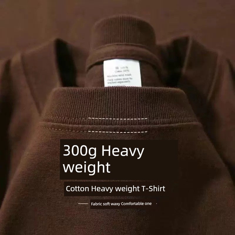 600G heavyweight American-style pure cotton short-sleeved t-shirt couple solid color top casual plus-size base shirt pure white t-shirt for men and women - Image 3