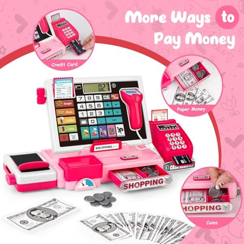 SHAKTISM Cash Register with Lights & Sounds for Pretend Play Electronic Toy Set with Scanner Shopping Basket Grocery Best Gift for 3+ up Ages Kids Boys & Girls (Cash Register Green) - Image 4