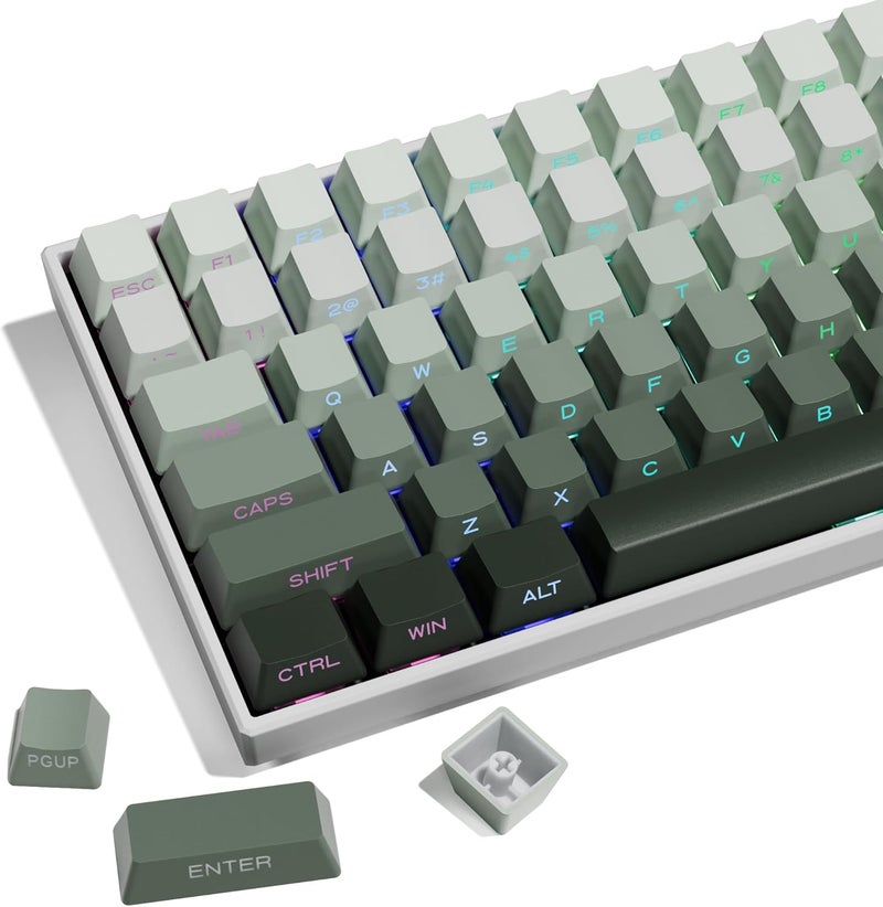 SDYZ XVX Shine Through Side Print PBT Double Shot Custom Keycap Set - 136 Keys Gradient Seaweed Green, OEM Profile for Cherry Gateron MX Switches Keyboard - Image 1