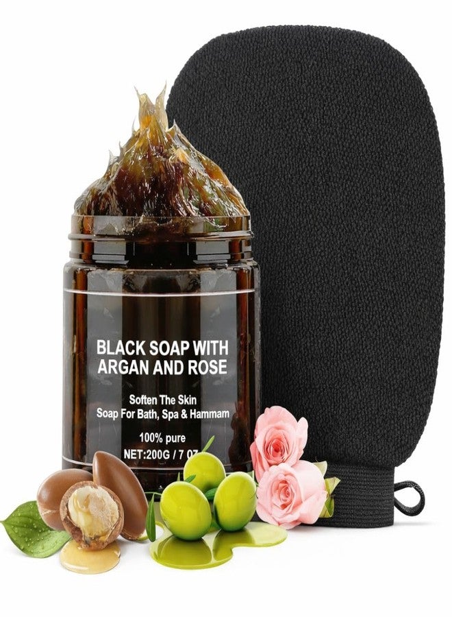 OLAMLY Moroccan Black Soap | Morocco Hammam Body Scrub with Exfoliating Glove | Exfoliating Body Cleanser, Argan Oil & Eucalyptus - Deep Cleansing, Softens Skin- 1 PACK - Image 1
