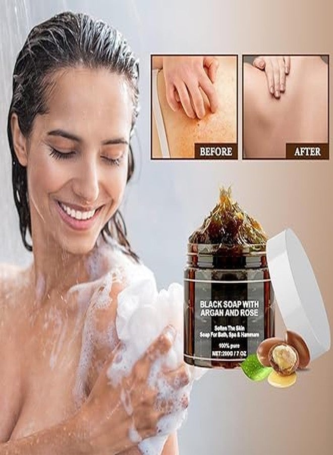 OLAMLY Moroccan Black Soap | Morocco Hammam Body Scrub with Exfoliating Glove | Exfoliating Body Cleanser, Argan Oil & Eucalyptus - Deep Cleansing, Softens Skin- 1 PACK - Image 4