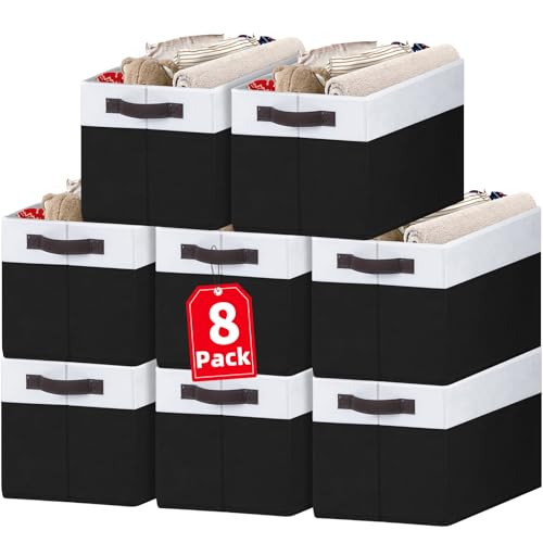 Criusia 8 Pack Large Storage Baskets for Room Organization, Multi-Purpose Bins for Closet, Shelves, Kitchen, Office, Decorative Fabric Foldable Storage Boxes with Handles (14L*10W*9.5H) - Image 1