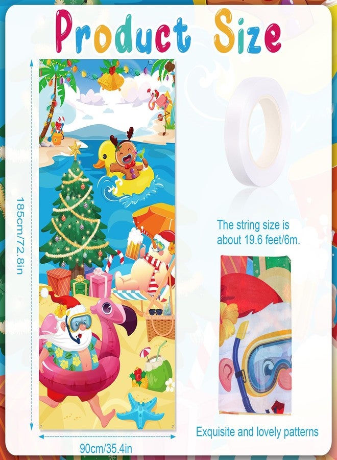 HOWAF Hawaiian Christmas Decoration Door Cover, Tropical Christmas Door Banner Party Decoration for Summer Xmas Mele Kalikimaka Party Supplies Santas Hawaiian Xmas Banner - Image 2