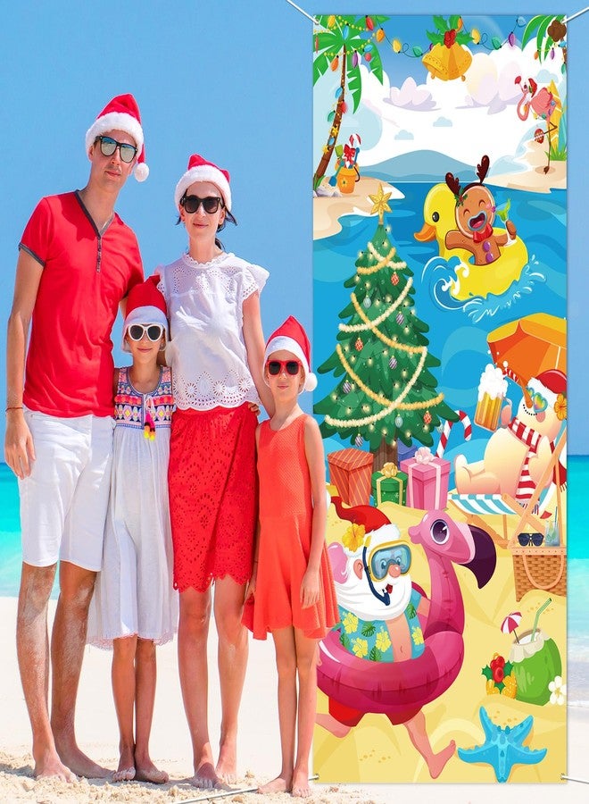 HOWAF Hawaiian Christmas Decoration Door Cover, Tropical Christmas Door Banner Party Decoration for Summer Xmas Mele Kalikimaka Party Supplies Santas Hawaiian Xmas Banner - Image 5
