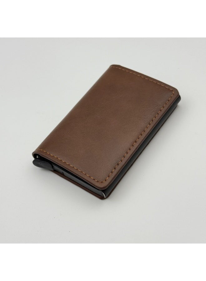 Mens Wallet Card Holder for Minimalist Front Pocket Wallet RFID Blocking Pop Up Aluminum Case Credit Card Wallet, Holds 6+ Cards Plus Cash (coffee brown) - Image 2