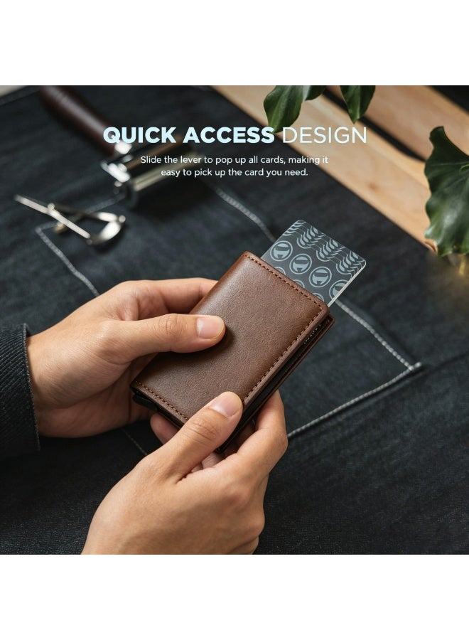 Mens Wallet Card Holder for Minimalist Front Pocket Wallet RFID Blocking Pop Up Aluminum Case Credit Card Wallet, Holds 6+ Cards Plus Cash (coffee brown) - Image 3