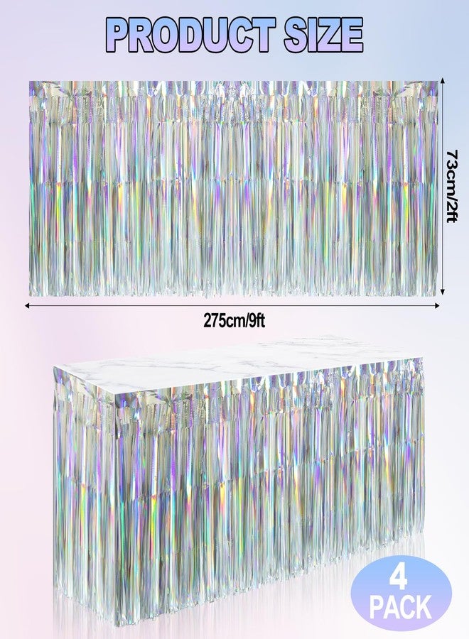 Dyrfolm 4 Pack Iridescent Table Skirt,Laser Metallic Foil Fringe Tinsel Table Skirts,Disposable Rainbow Table Skirt Banner for Rectangle Tables Birthday Wedding Graduation Party Decoration(29x108Inch) - Image 2