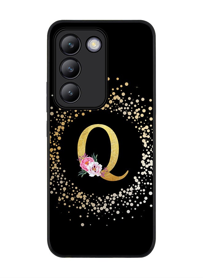Stylizedd Rugged Black edge case for Vivo V30 Lite 5G, Slim fit Flexible Cover -  Custom Monogram Initial Letter Floral Pattern Alphabet - Q ( Black ) - Image 1