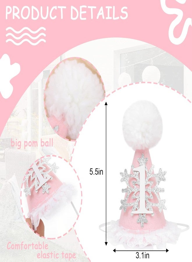 HIKLO Winter Onederland 1st Birthday Hat - Pink Snowflake First Birthday Cone Hat, Winter Wonderland Party Supplies Decor for Girl, Photo Props Cake Smash, Little Princess Lace Hat - Image 2