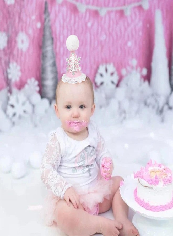 HIKLO Winter Onederland 1st Birthday Hat - Pink Snowflake First Birthday Cone Hat, Winter Wonderland Party Supplies Decor for Girl, Photo Props Cake Smash, Little Princess Lace Hat - Image 3