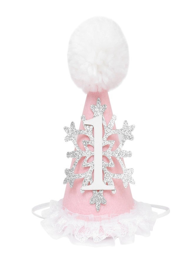 HIKLO Winter Onederland 1st Birthday Hat - Pink Snowflake First Birthday Cone Hat, Winter Wonderland Party Supplies Decor for Girl, Photo Props Cake Smash, Little Princess Lace Hat - Image 1