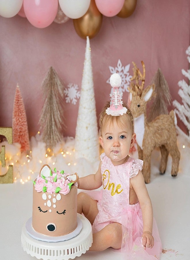 HIKLO Winter Onederland 1st Birthday Hat - Pink Snowflake First Birthday Cone Hat, Winter Wonderland Party Supplies Decor for Girl, Photo Props Cake Smash, Little Princess Lace Hat - Image 5