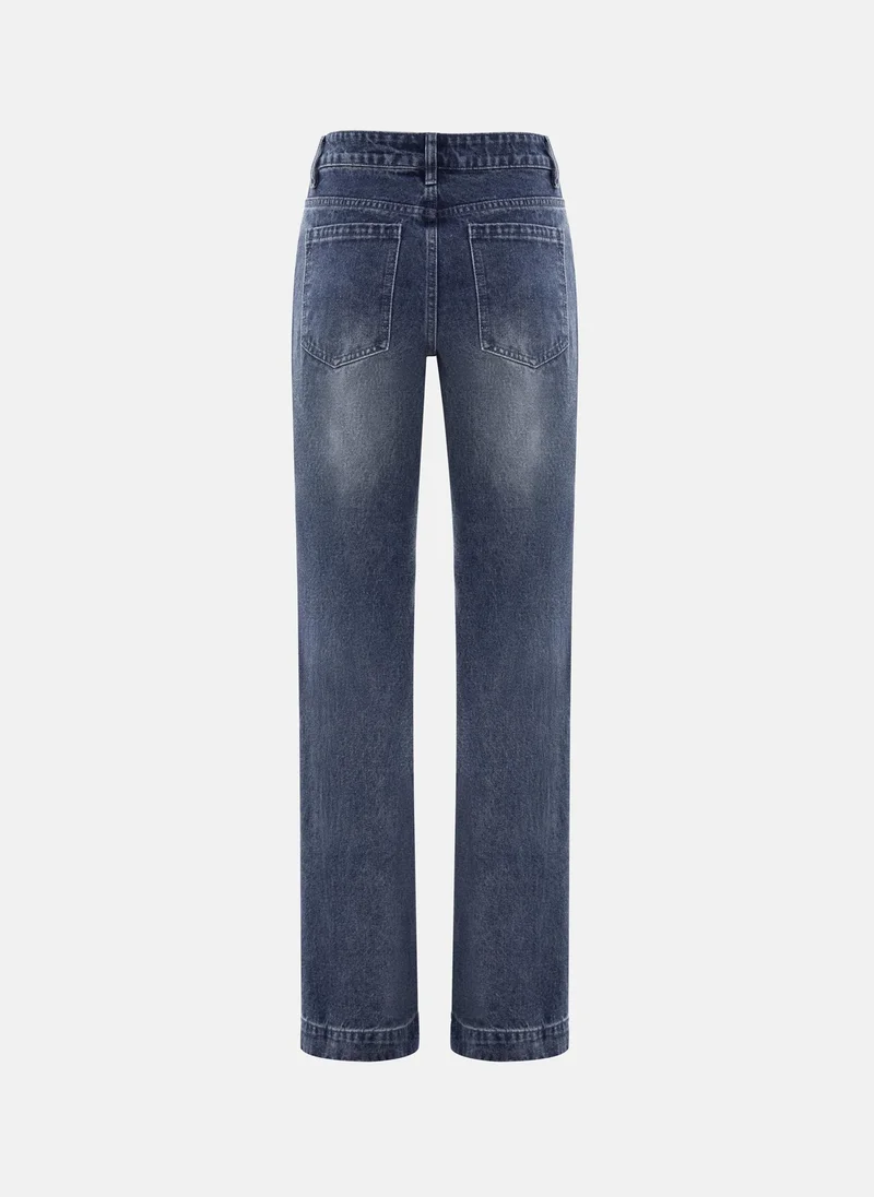 Lichi  Loose jeans with distressed accent on the thighs for Women | Best Price UAE