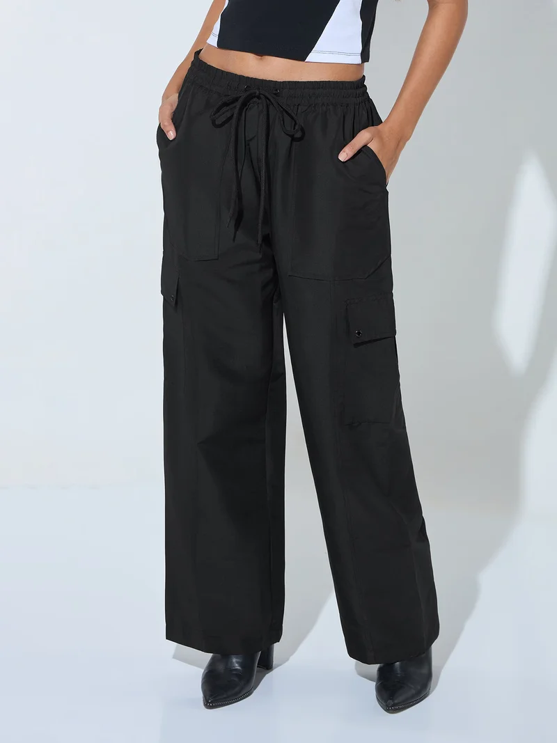 Outzidr  Black Baggy Fit Trouser for Women | Best Price UAE