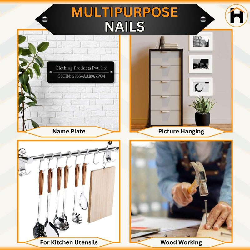 Homdum مطرقة مخلب 1/2 رطل ومسامير خرسانية 3 بوصة (75 مم) كومبو، مطرقة برأس مطروق بوزن 200 جرام مع مقبض فولاذي أنبوبي ناعم 1 قطعة ومسامير فولاذية صلبة 40 قطعة. - Image 5