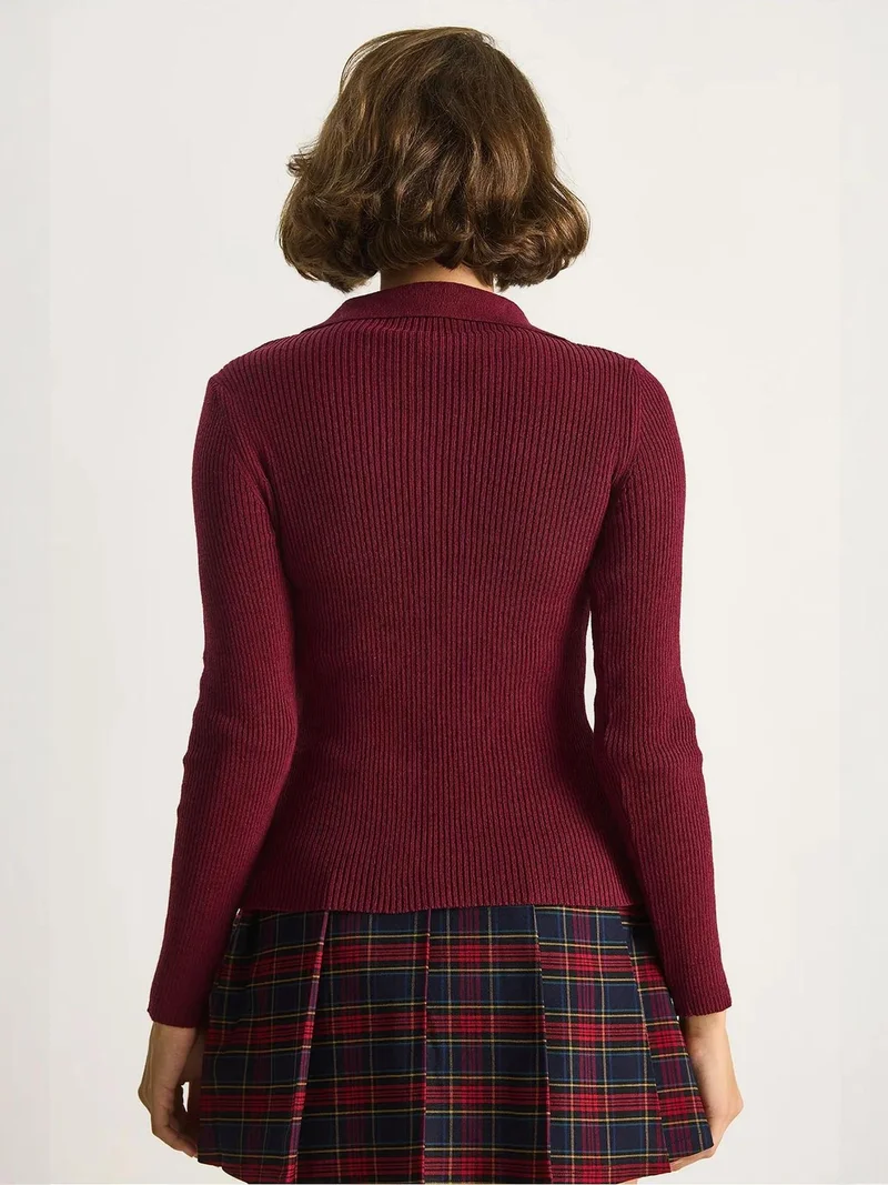 Bianco Lucci Burgundy Red LUCCI Sweater with Zipper Collar for Women | Best Price UAE