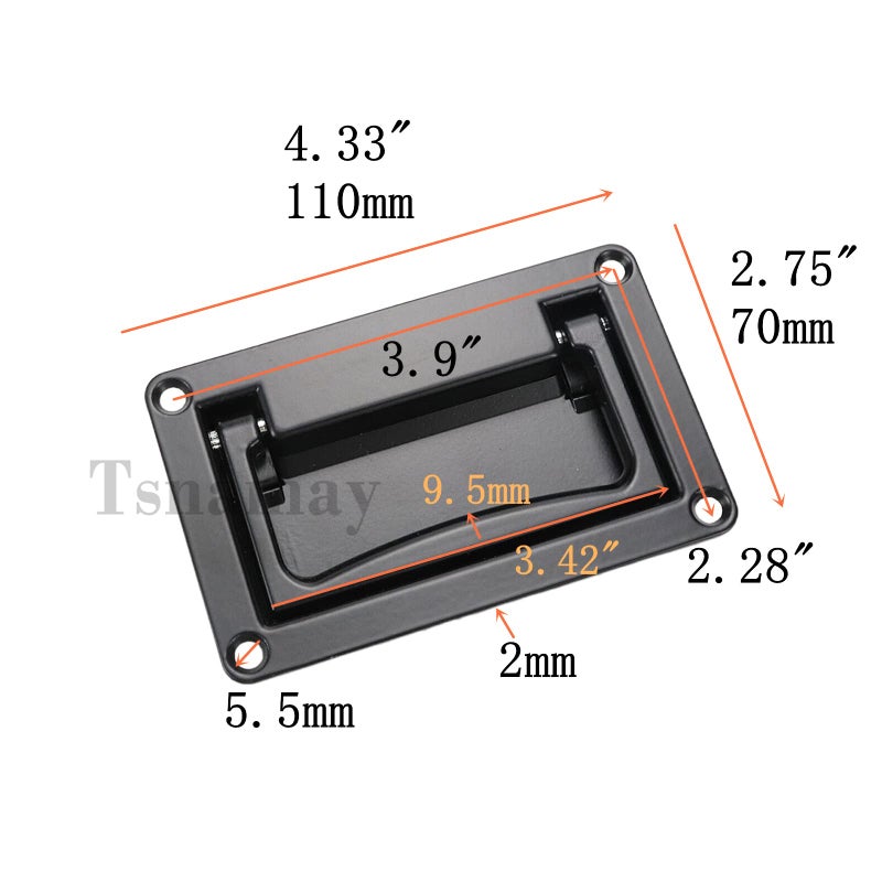 Tsnamay مقبض سحب غائر أسود من تسناماي، قطعتان، مصنوع من سبائك الزنك، مقبض باب غائر لرفع الباب، مقبض شديد التحمل لصندوق الأدوات، 4.33 بوصة × 2.75 بوصة / 110 × 70 مم - Image 2