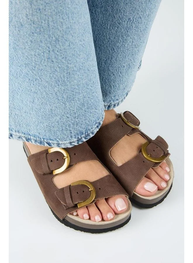 Manijero  Fuga Women's Real Leather Double Strap Nubuck Coffee Slippers. for Women | Best Price UAE