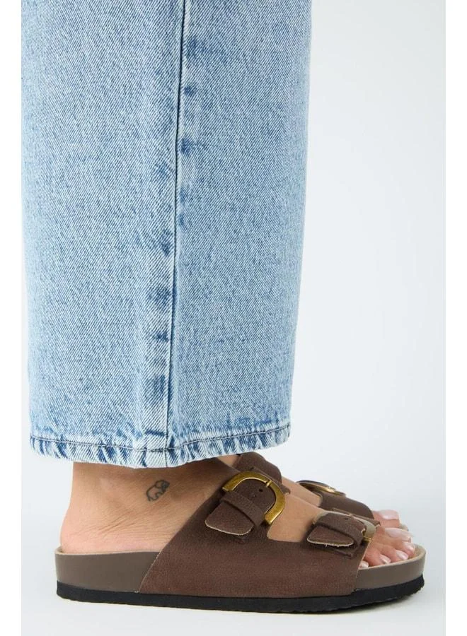 Manijero  Fuga Women's Real Leather Double Strap Nubuck Coffee Slippers. for Women | Best Price UAE