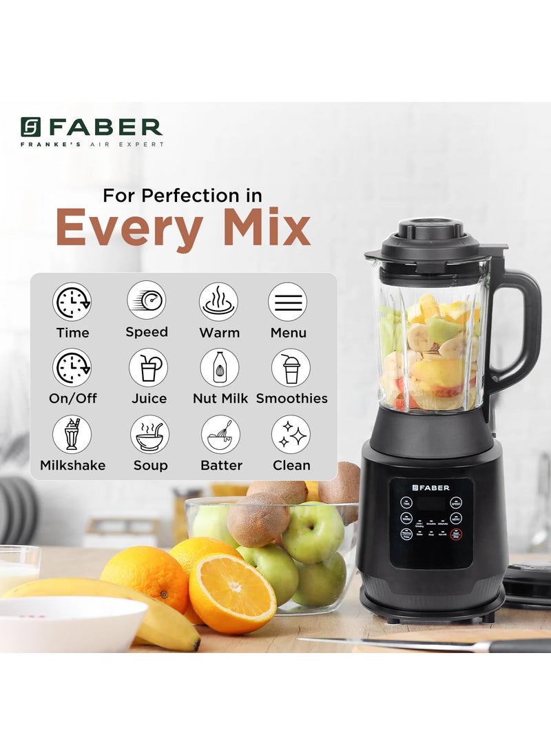 Faber - Faber 1800W Digital Power Blender Mixer Grinder |6 Auto Cook Menu|Hot Soup Maker|850W Built-in Heater|Nut Milk|Dry Grinding in Stainless Steel Jar|6 Leaf SS Blade Serrated Knife|Juicer| FPB1800W BK - Image 1