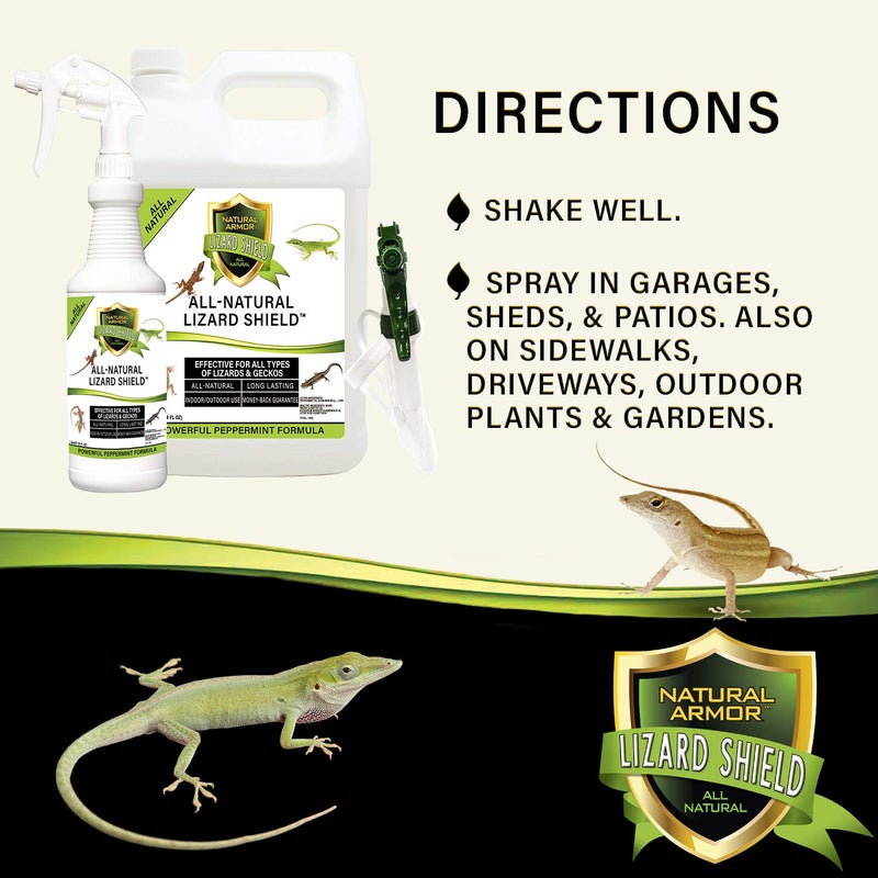 Natural Armor رذاذ طارد السحالي والوزغ الطبيعي - تركيبة قوية من النعناع تطرد جميع أنواع السحالي والوزغ وتعمل بشكل أفضل من الحيل فوق الصوتية - 128 أونصة سائلة - جالون جاهز للاستخدام - Image 5