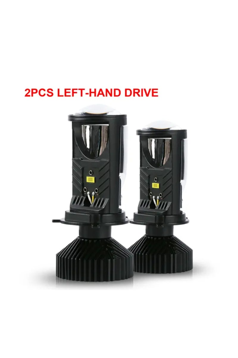 2pcs Left hand Y6D H4 LED Projector Headlight Bulbs Bi LED Lens Projector with Fan H4 Mini Projector