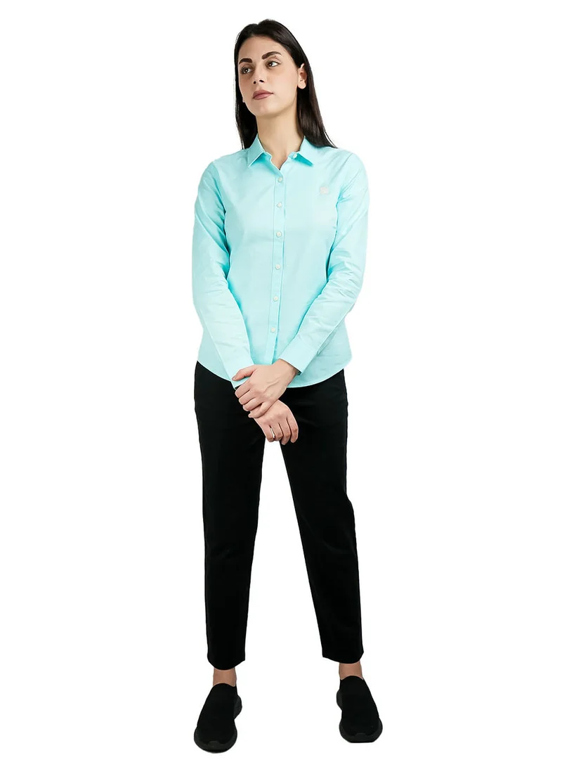 جيوردانو قميص نسائي قطن أكسفورد بقصة ضيقة مع تطريز أسد