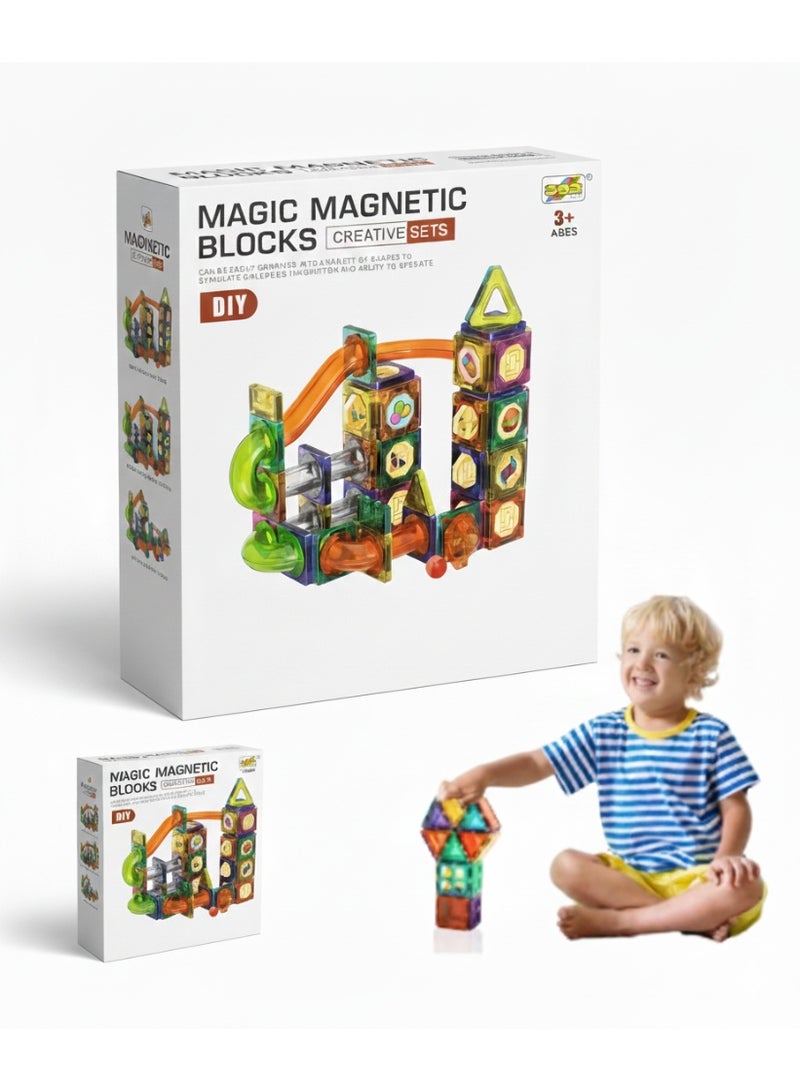 75-Piece Magnetic Building Blocks Marble Run Set - 3D STEM Educational Construction Toy for Kids - Multicolor (Age 3+) - Image 2