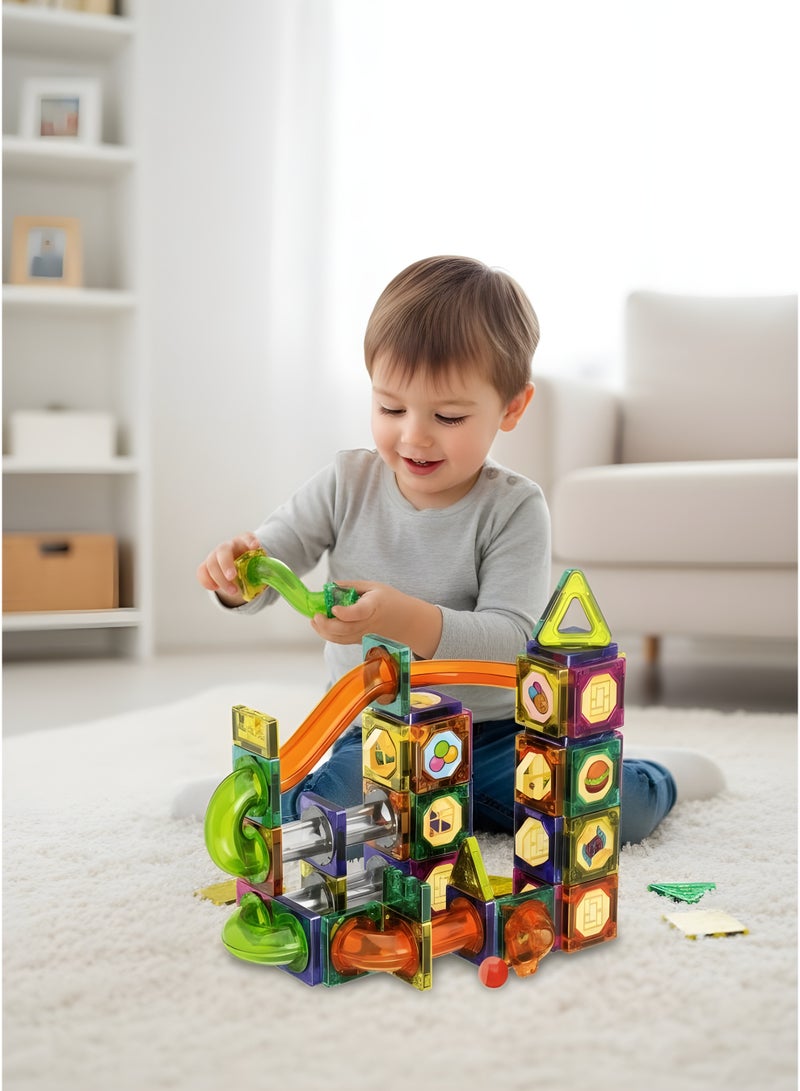 75-Piece Magnetic Building Blocks Marble Run Set - 3D STEM Educational Construction Toy for Kids - Multicolor (Age 3+) - Image 5