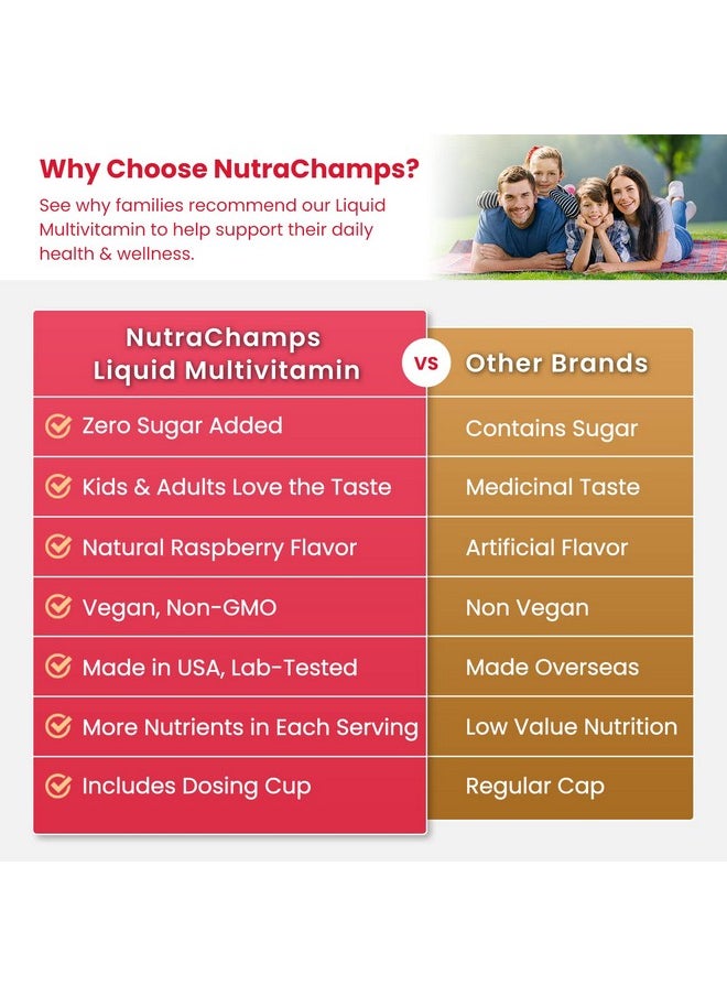 ناتشوراتشامبس فيتامينات متعددة سائلة كاملة من NutraChamps | بدون سكر مضاف | فيتامينات سائلة للنساء والرجال والأطفال | مكمل غذائي نباتي متعدد الفيتامينات والمعادن | الطاقة والمناعة والجمال  - Image 5