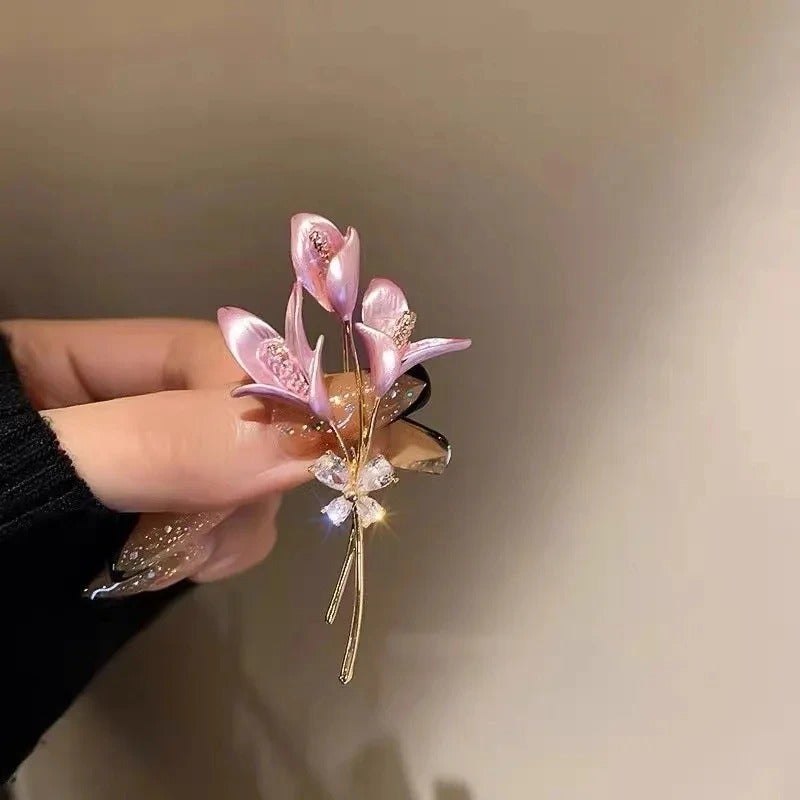 Golden Pink Flower Brooch