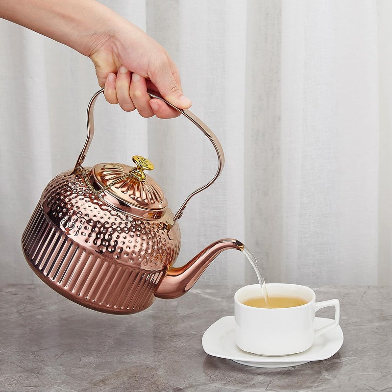 SANQIAHOME Antique 1.4L (45 Oz) Stainless Steel Teapot with Infuser Copper - Image 4