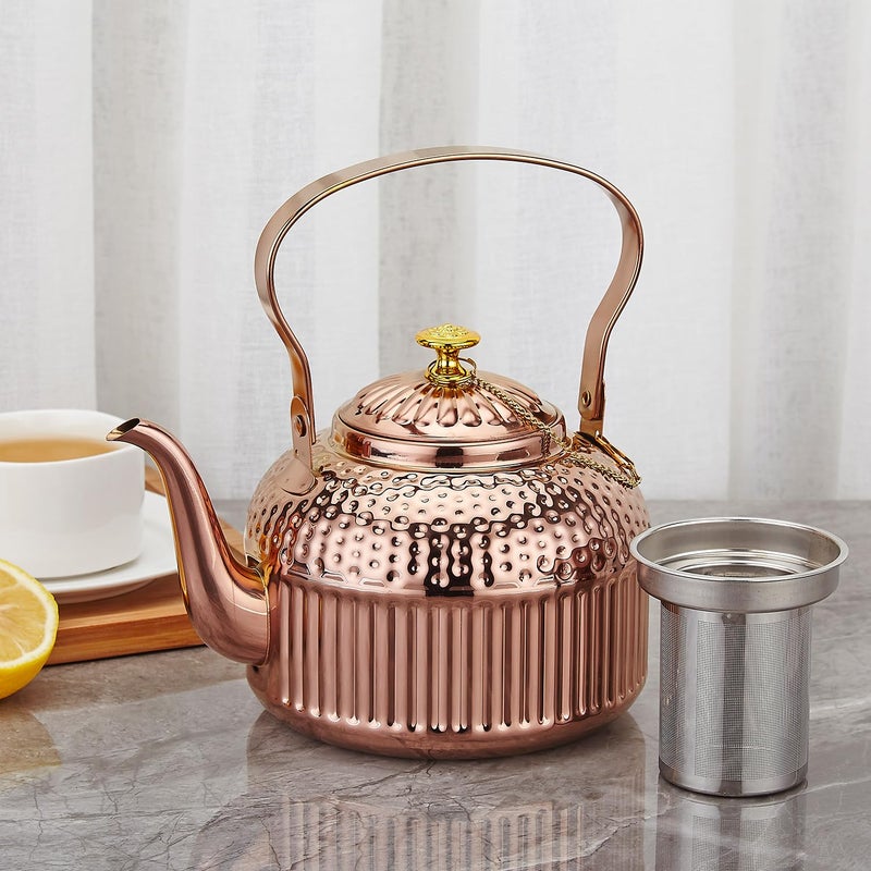 SANQIAHOME Antique 1.4L (45 Oz) Stainless Steel Teapot with Infuser Copper - Image 2